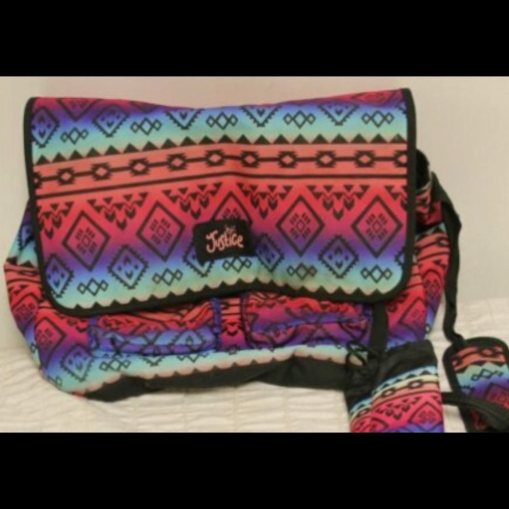 Justice Rainbow messenger bag. Aztec pattern